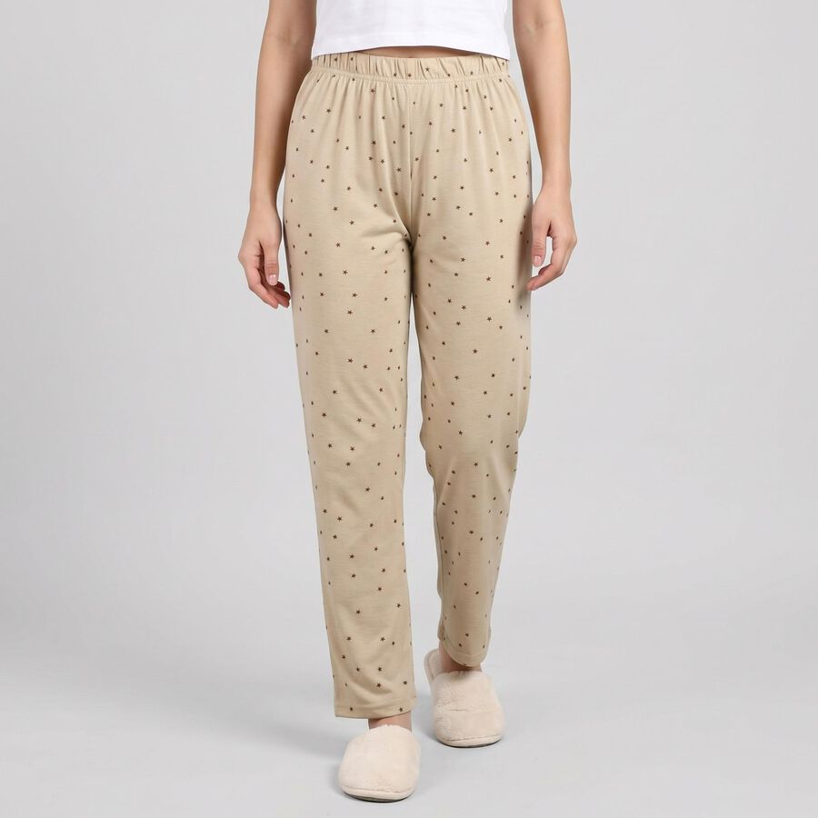 Women's Beige Star Printed Elastic Waist Pyjama, गहरा पीला, large