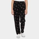 Girls' Black Regular Fit Cat Printed Cotton Blend Pyjama, Black, small