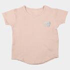 Girls Peach Round Neck Regular T-Shirt, पीच, small