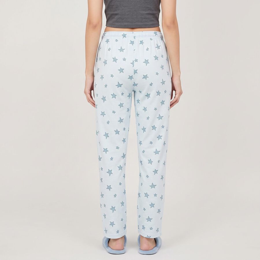 Women's Light Blue Straight Fit Star Printed Cotton Blend Pyjama, हल्का नीला, large