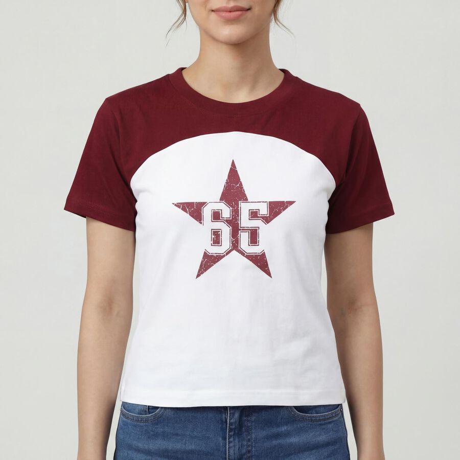 Women's Wine Cotton Blend Round Neck Slogan Printed T-Shirt, वाइन, large