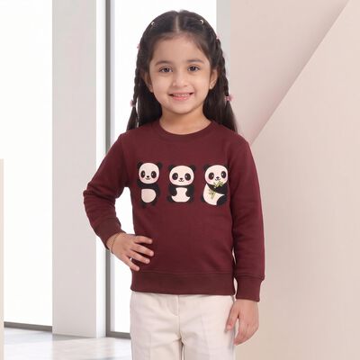 Girls' Maroon Crew Neck Pullover Sweatshirt