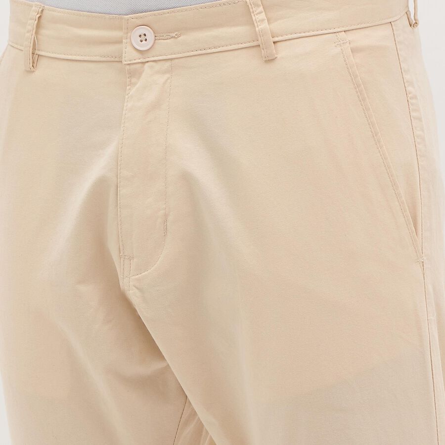 Men's Light Beige Slim Fit Flat-Front Casual Trousers, गहरा पीला, large image number null