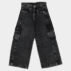 Girls' Black Wide Leg Cargo Jeans, Black, small