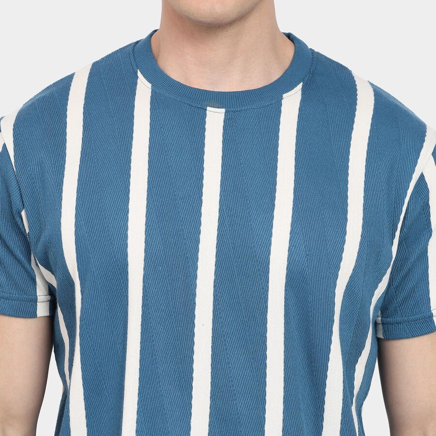 Men's Round Neck Half Sleeves T-Shirt, गहरा नीला, large