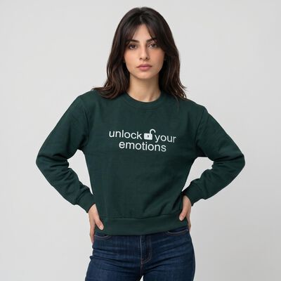 Women&rsquo;s Green Crew Neck Graphic Print Sweatshirt
