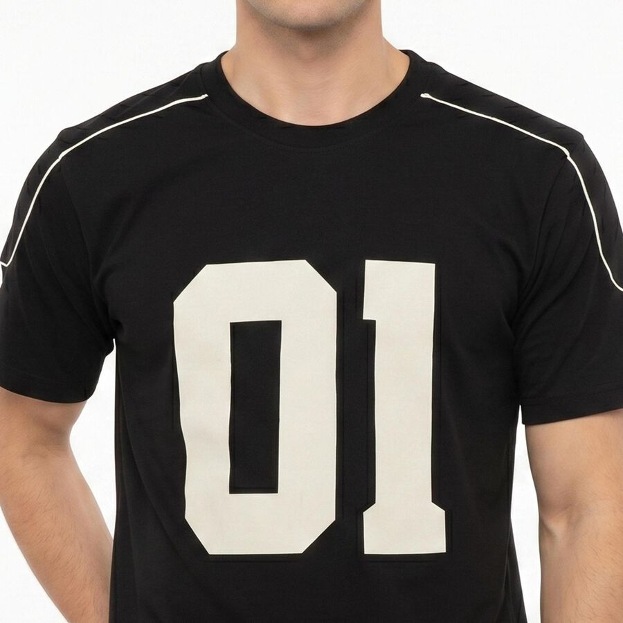 Men's Black Cotton Round Neck Regular T-Shirt, Black, large