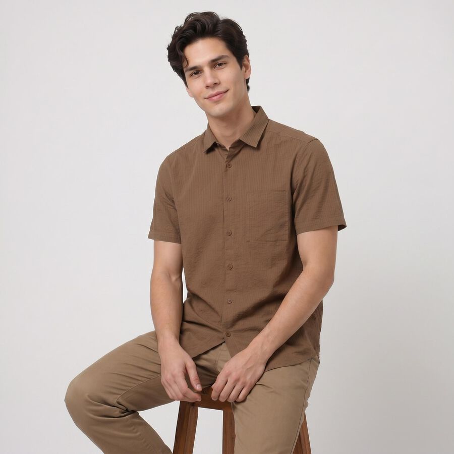 Men's Brown Cotton Regular Fit Casual Shirt, Brown, large