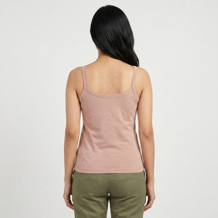 Women's Brown Cotton Scoop Neck Camisole Slip, भूरा, large