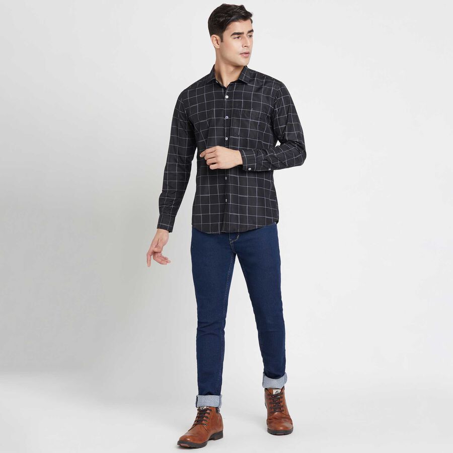 Checks Slim Fit Casual Shirt, Black, large image number null