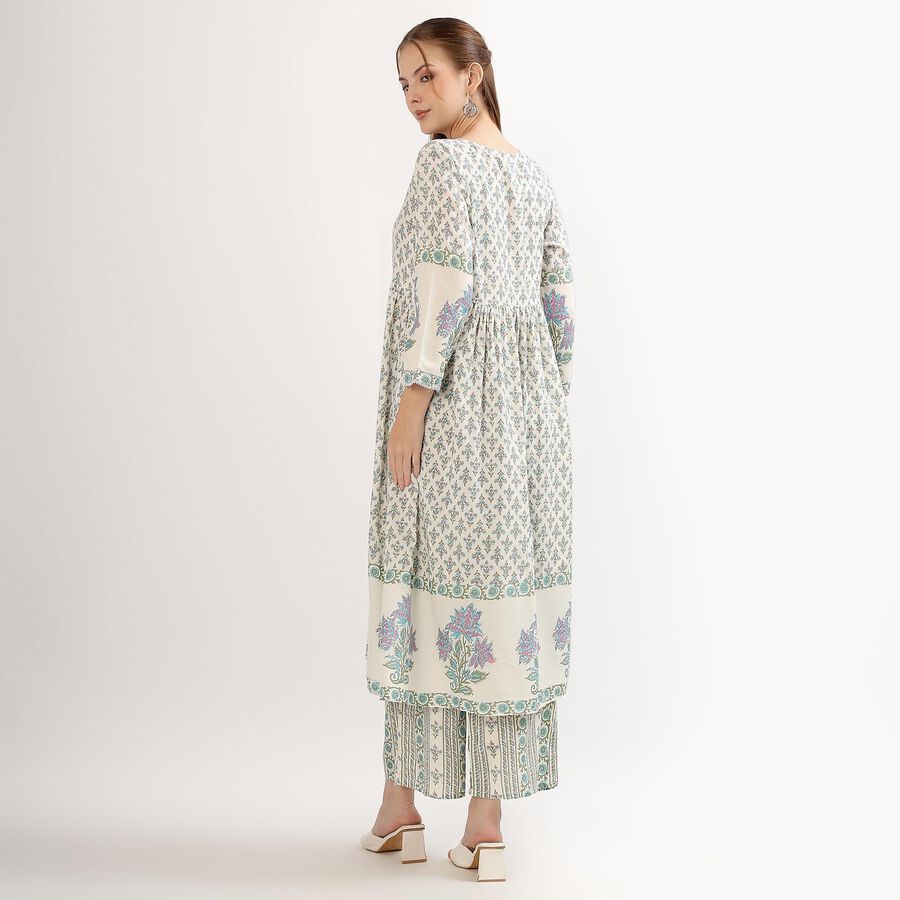 Women's Ivory Round Neck Floral Printed Kurta, Lilac, large