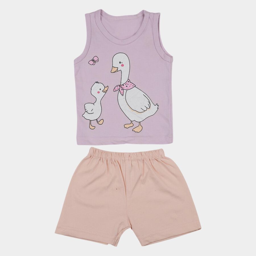 Infant Girl Pink Cotton Sleeveless Top and Shorts Set, Light Pink, large