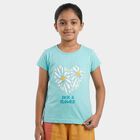 Girls' Teal Round Neck Casual T-Shirt, एक्वा, small
