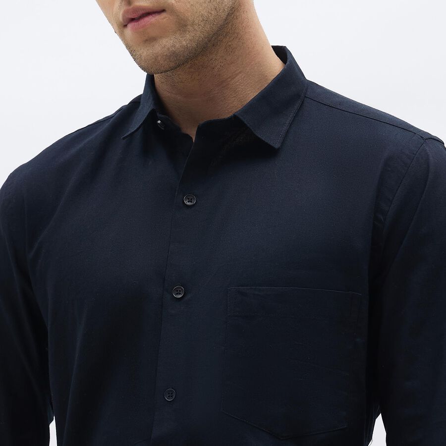 Men's Jet Black Cotton Spread Collar Formal Shirt, काला, large image number null