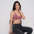 Women's Wine Cotton Blend V Neck T-Shirt Bra, Wine, small