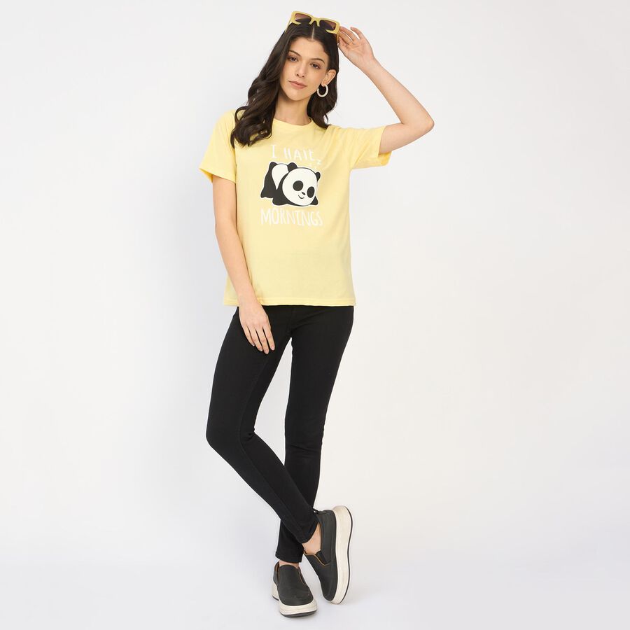 Ladies' Round Neck T-Shirt, पीला, large