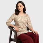 Women's Cream Round Neck Floral Printed Straight Kurti, ऑफ व्हाइट, small