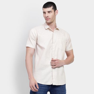 Men's Light Beige Regular Collar Slim Fit Shirt