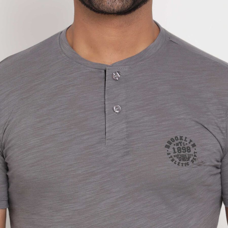Cotton Solid Henley T-Shirt, Dark Grey, large image number null