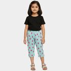 Girls' Teal Printed Regular Fit Cotton Blend Capri, Aqua, small