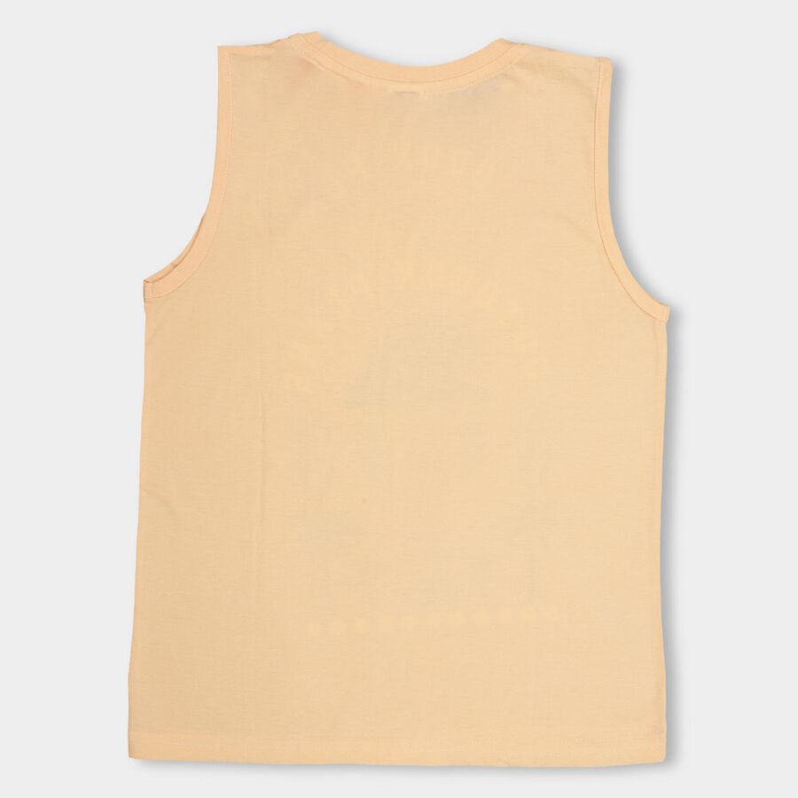 Boys' Light Peach Round Neck Sleeveless T-Shirt, Peach, large