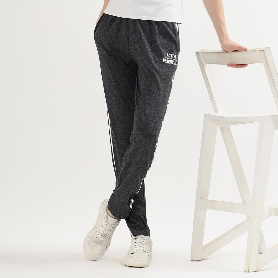 Men's Charcoal Black Regular Fit Side-Striped Track Pants, Dark Grey, large image number null