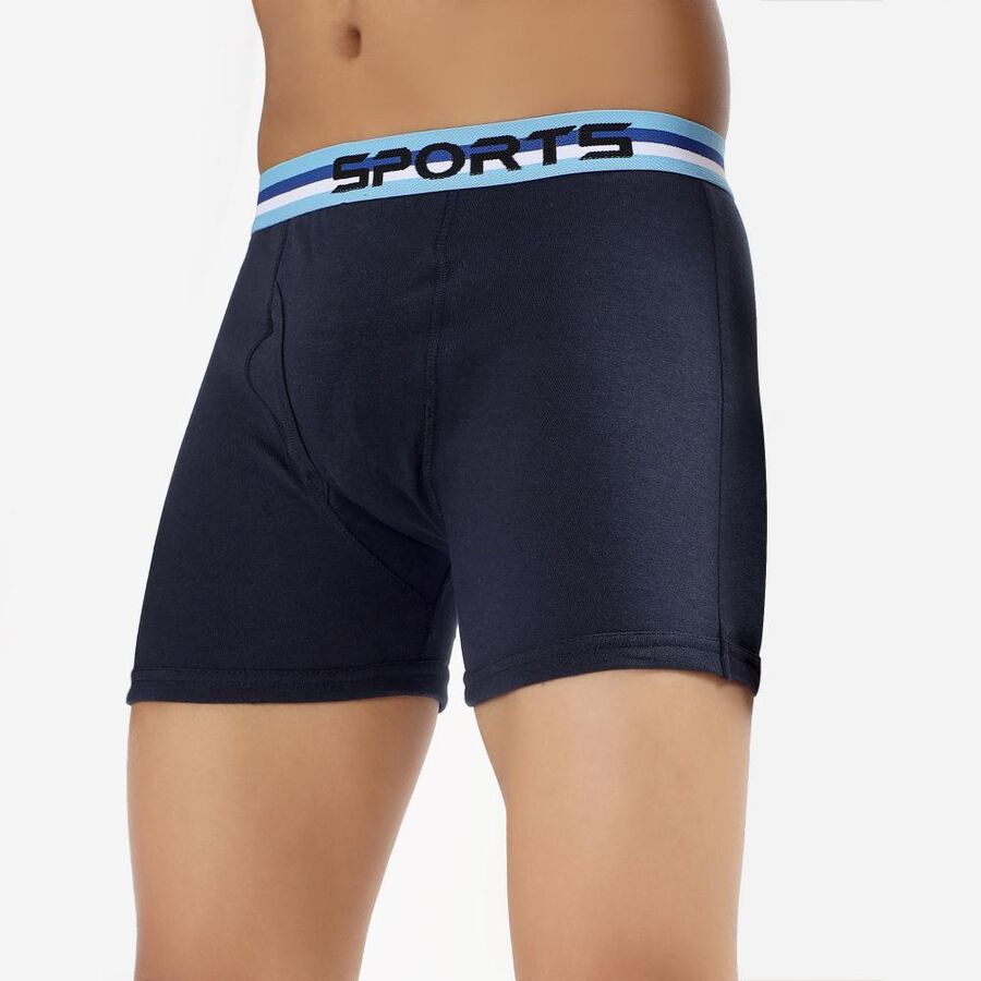 Men's Deep Midnight Navy Regular Fit Sports Waistband Trunks, Navy Blue, large