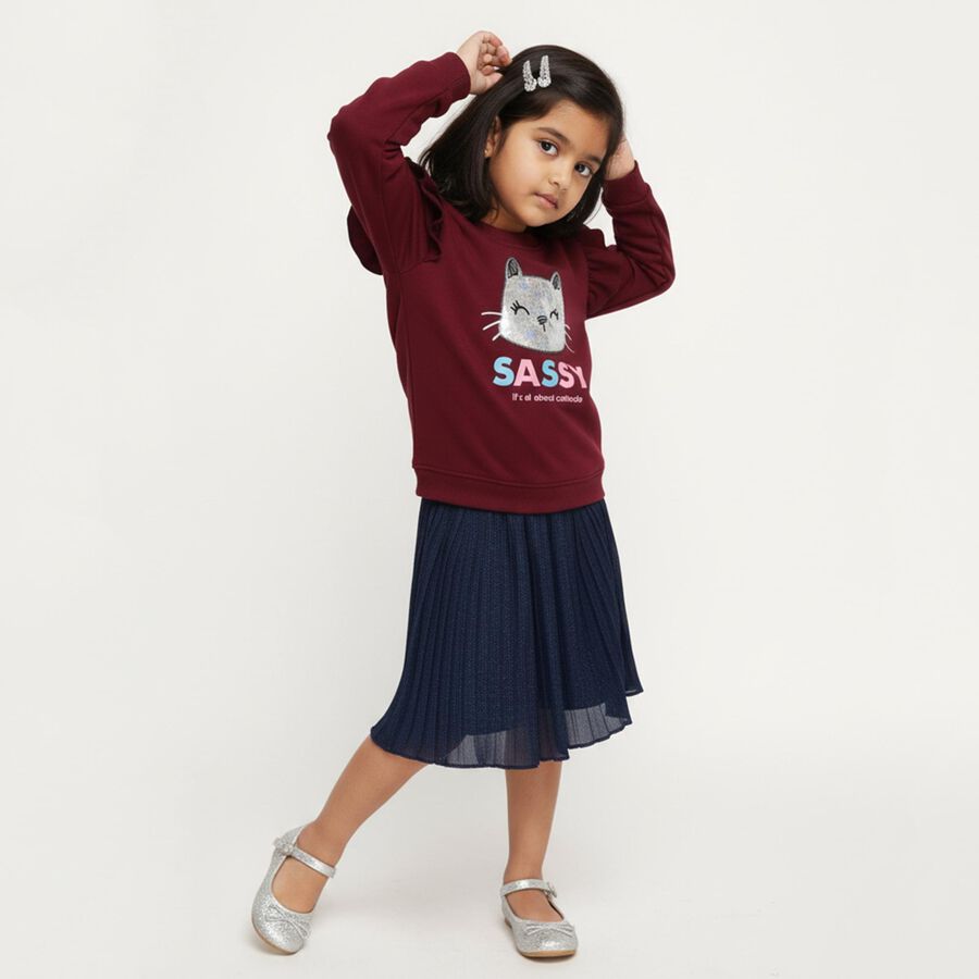 Girls' Deep Maroon Crew Neck Graphic Sweatshirt, Purple, large image number null