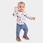 Infants White Cotton Henley Neck Printed T-Shirt, White, small