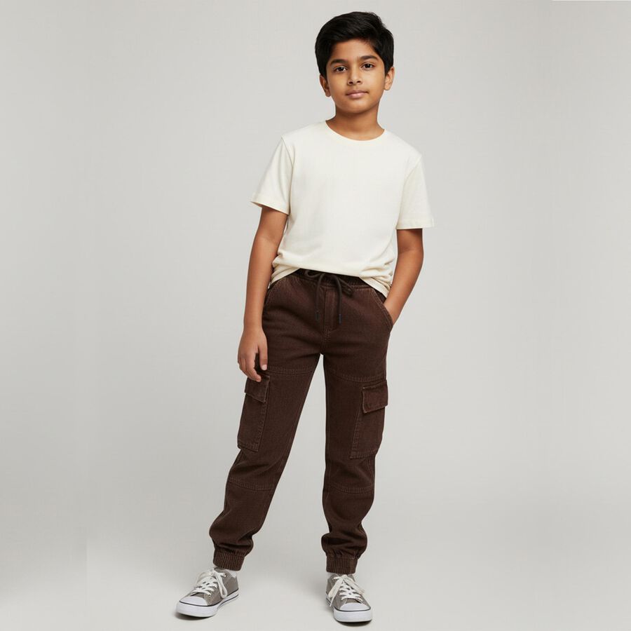 Boys' Deep Chocolate Brown Relaxed Fit Cargo Jeans, Rust, large image number null