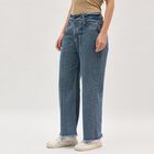 Women's Stonewashed Blue Wide-Leg High-Rise Jeans, मध्यम नीला, small image number null