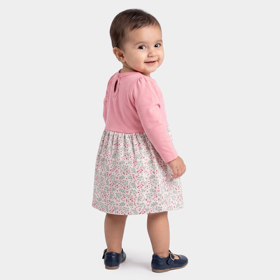 Infants' Pink Fit and Flare Butterfly Motif Frock, हल्का गुलाबी, large