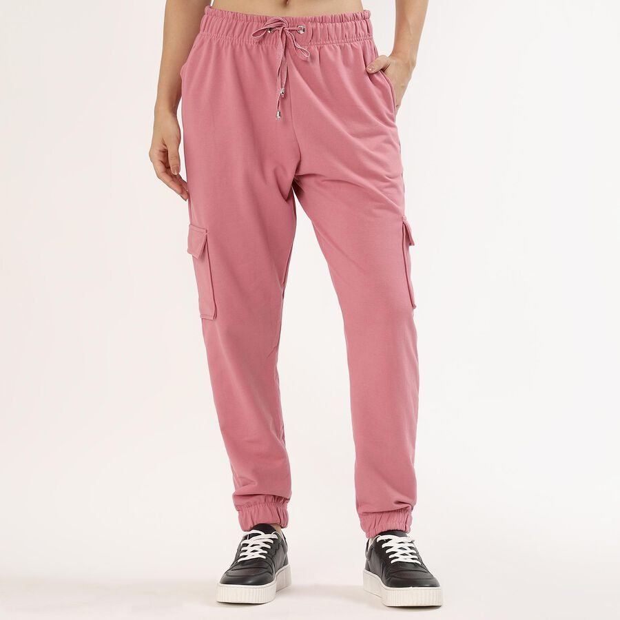 Women's Dusty Rose Cargo Fit Elasticated Track Pants, Pink, large image number null
