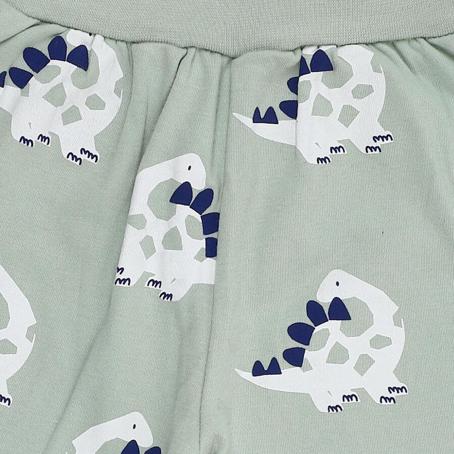 Infants Light Sage Green Dinosaur Printed Cotton Pyjama, हल्का हरा, large image number null