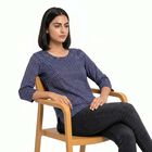 Women's Navy Blue Round Neck Printed Kurti, गहरा नीला, small
