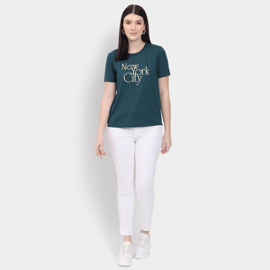 Ladies' 100% Cotton Round Neck T-Shirt , Dark Green, large
