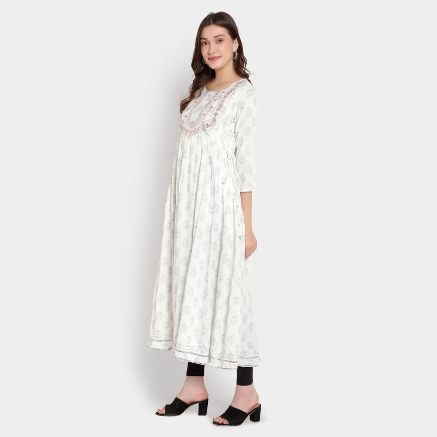Printed 3/4Th Sleeves Kurta, Off White, large image number null