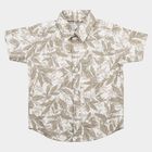 Boys' Beige Cotton Spread Collar Shirt, गहरा पीला, small
