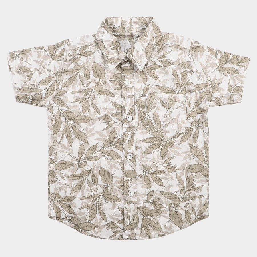 Boys' Beige Cotton Spread Collar Shirt, गहरा पीला, large