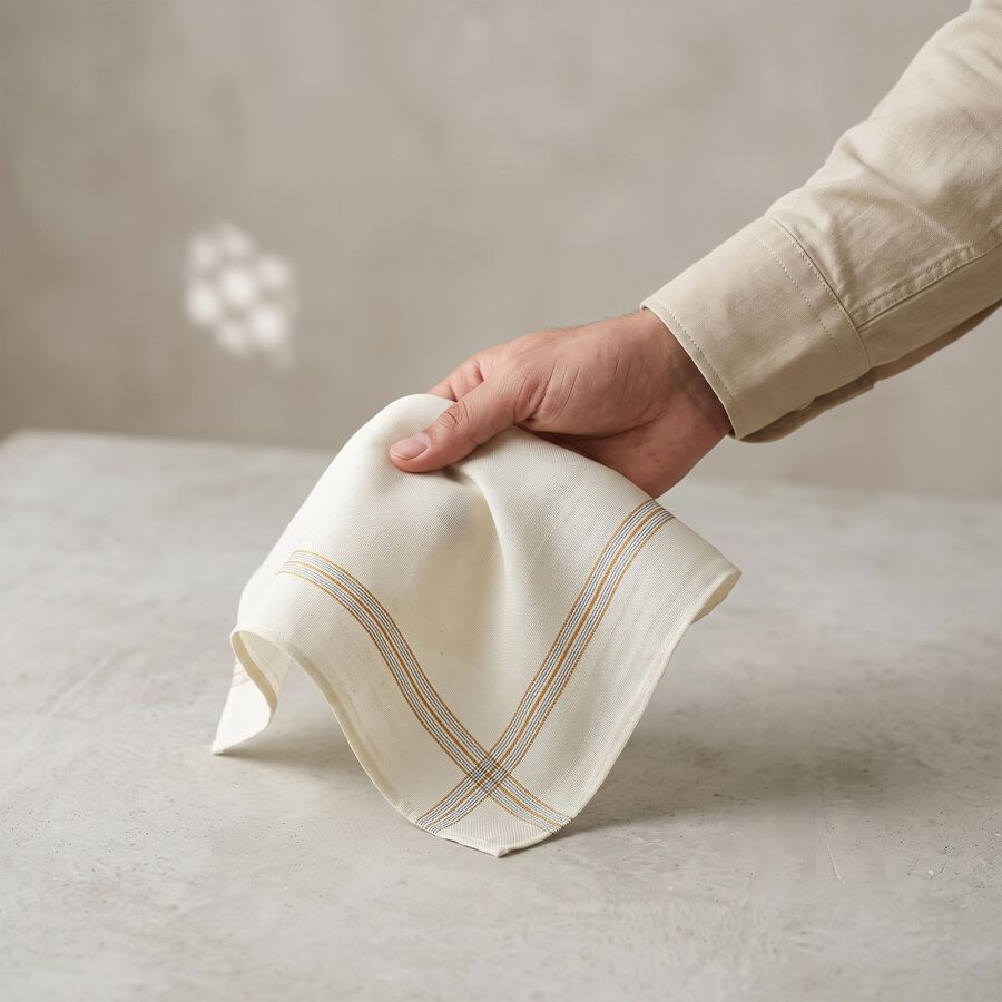 Men's Olive Green Striped Pack of 3 Handkerchief, ओलिव, large