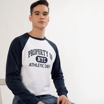 Men's Navy Blue and White Crew Neck Casual Graphic T-Shirt