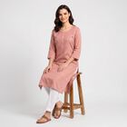 Women's Pink Round Neck Embroidered Kurta, Pink, small