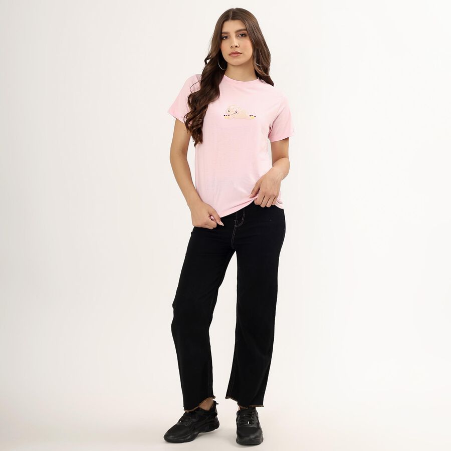 Ladies' 100% Cotton Round Neck T-Shirt , Pink, large image number null