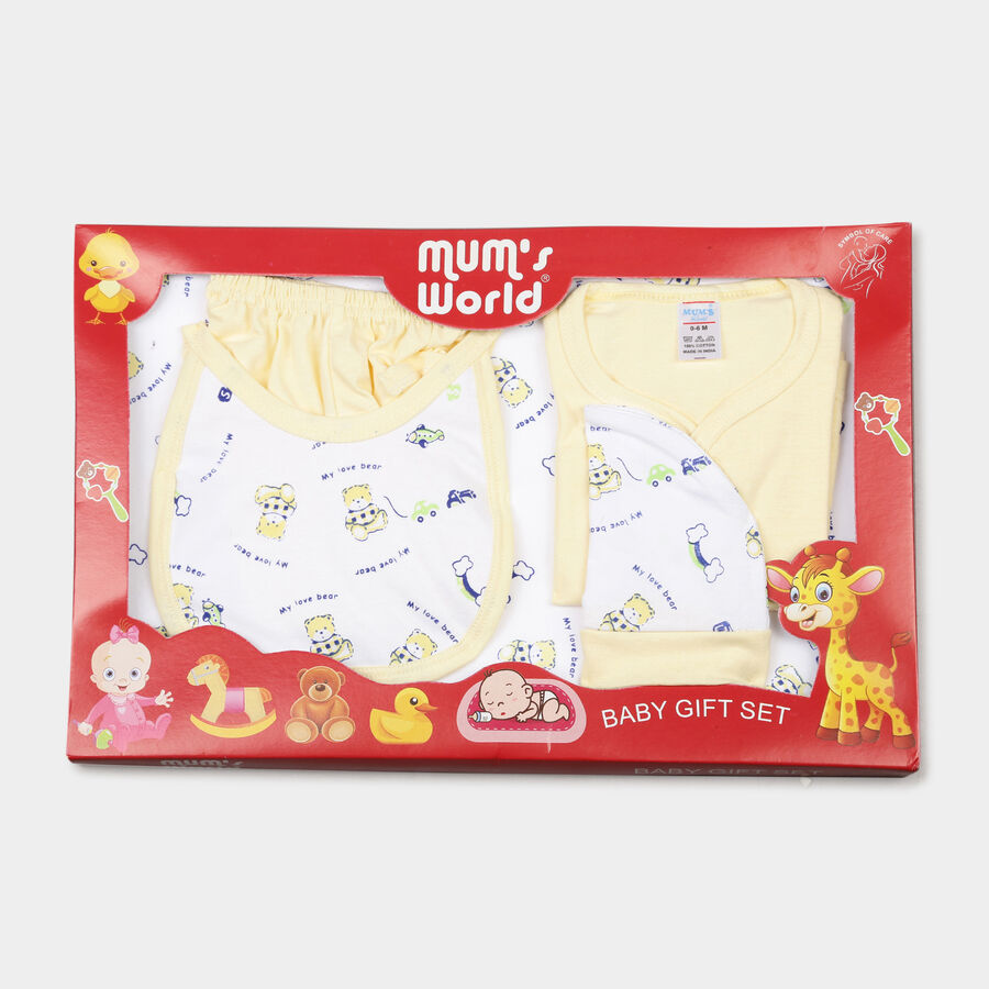 Infants Cotton Printed Baby Gift Set, Yellow, large image number null