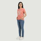 Women Pink Round Neck Casual T-Shirt, Pink, small