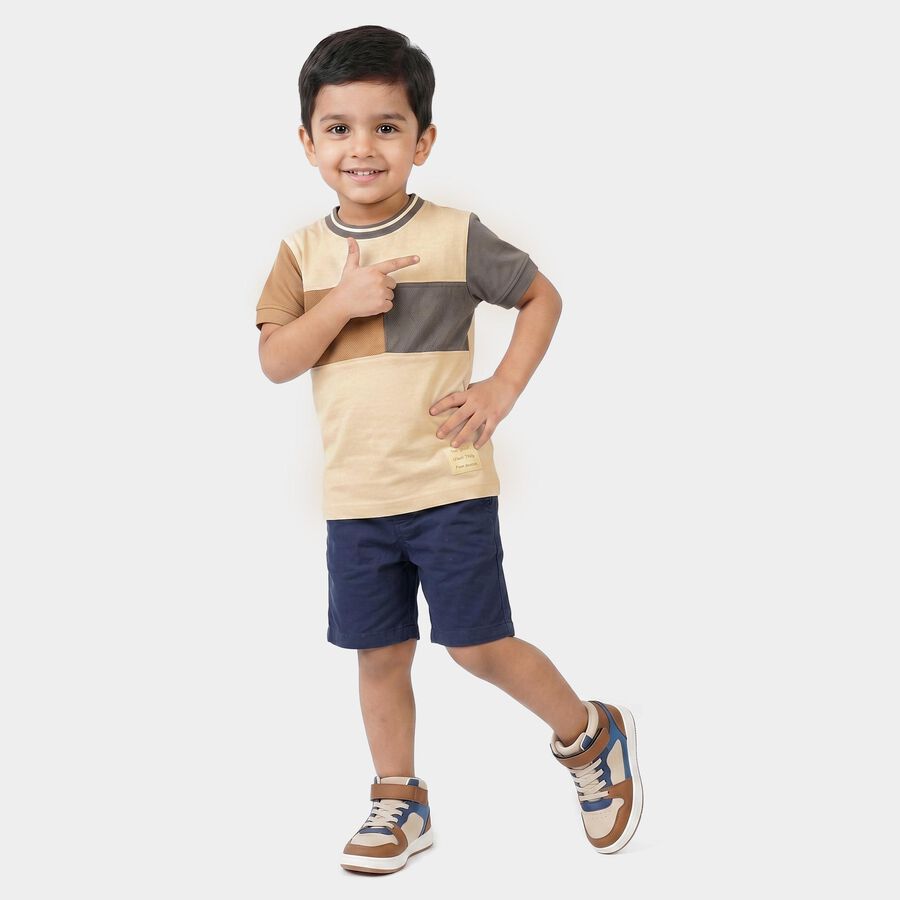 Boys Beige Cotton Crew Neck Regular Boys T-Shirt, Beige, large