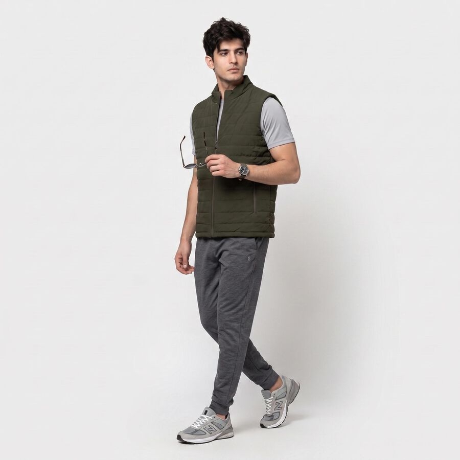 Men's Olive Green Stand Collar Puffer Jacket, Olive, large