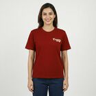 Women Rust Cotton Round Neck Casual T-Shirt, Rust, small