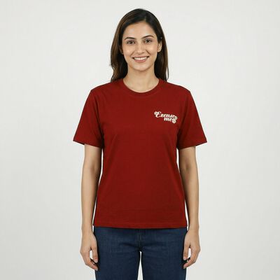 Women Rust Cotton Round Neck Casual T-Shirt
