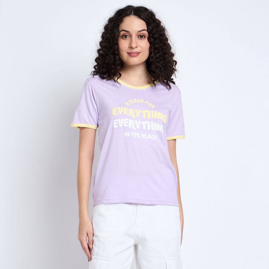 Ladies' 100% Cotton Round Neck T-Shirt , Lilac, large image number null